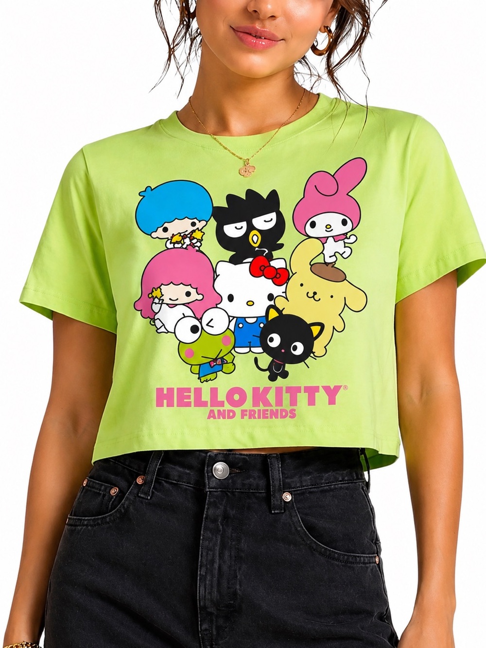 HELLO KITTY Hello Kitty and Friends Green Boxy Cropped Shirt Medium